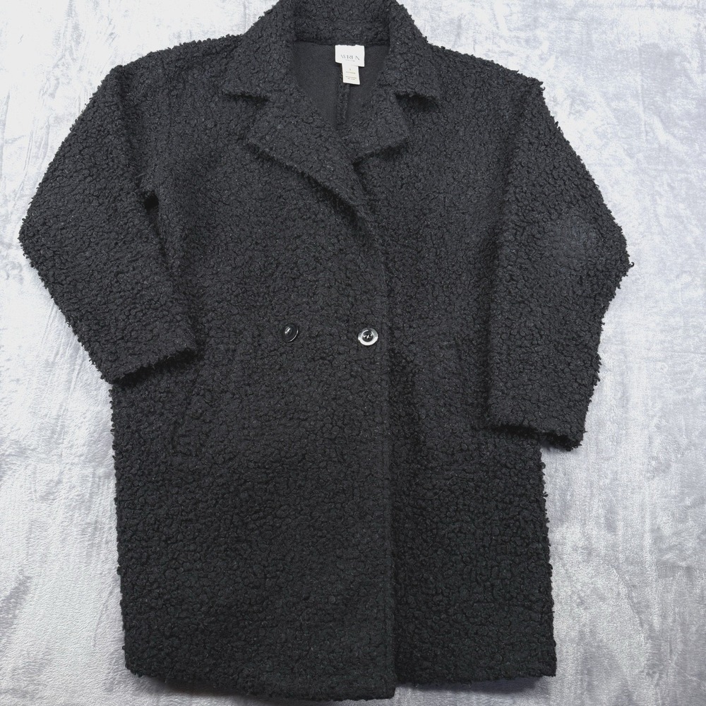 Wren New York Sherpa Style Overcoat Womens Size Large Black Classic
